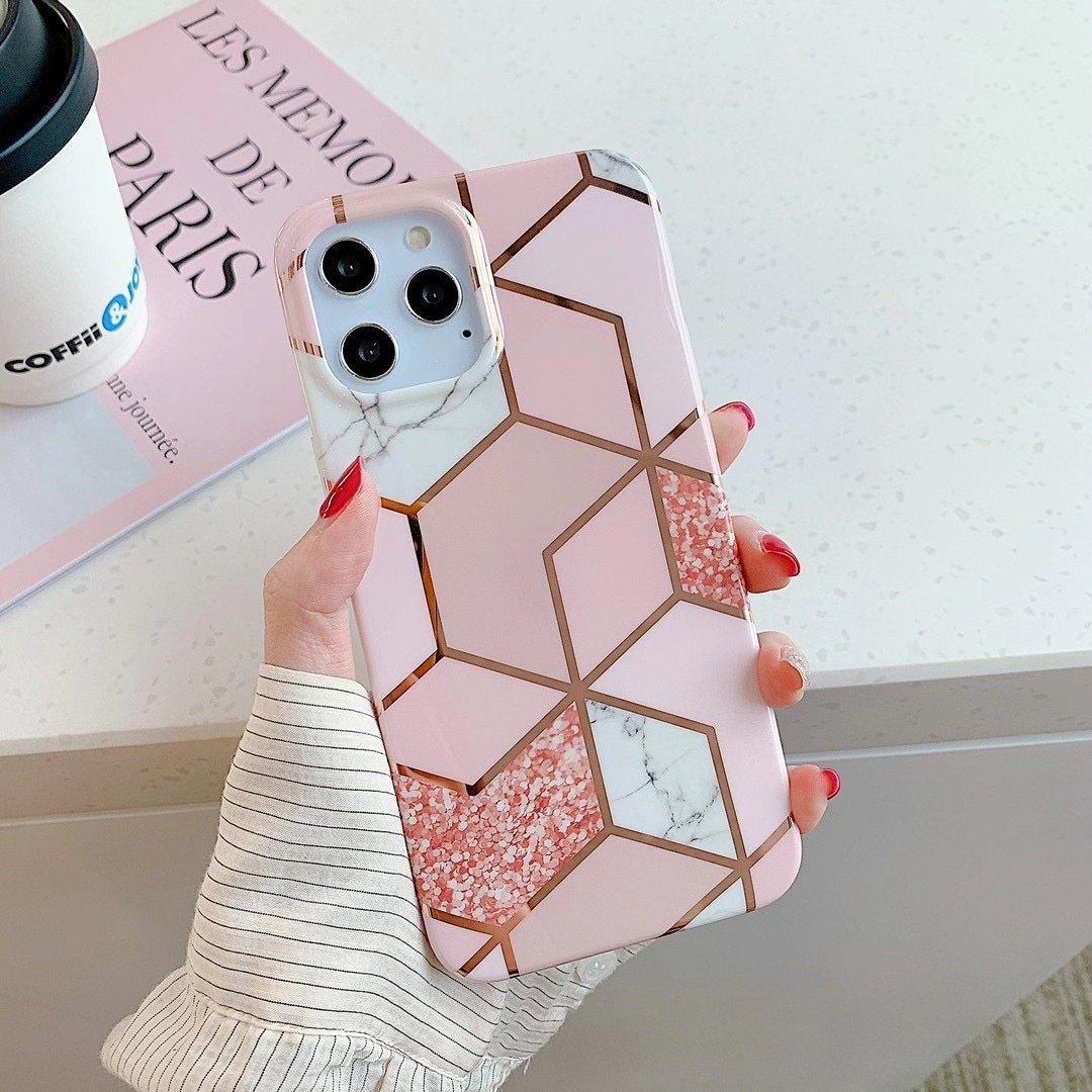 Pink Marble Shockproof Silicone Phone Case - For iPhone 14 - view 12
