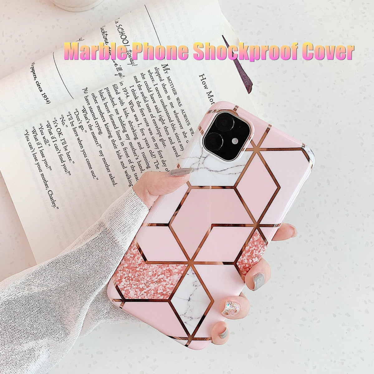 Pink Marble Shockproof Silicone Phone Case - For iPhone 14 Pro Max - view 2