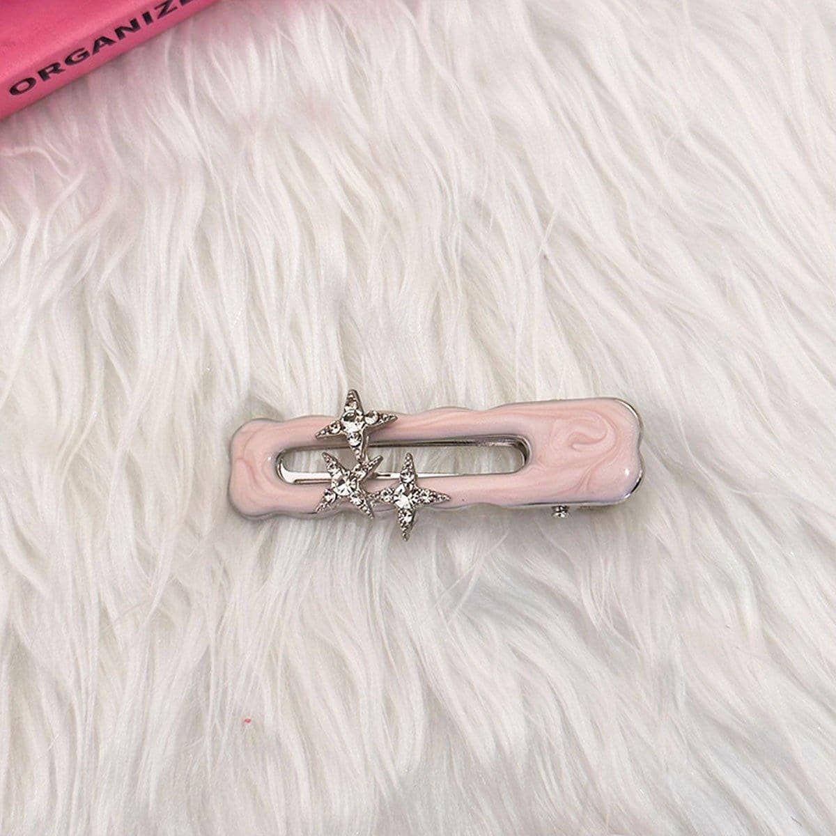 Pink Metal Hair Clip with Crystal Script Lettering and Heart Gem - Rectangle Design - view 5