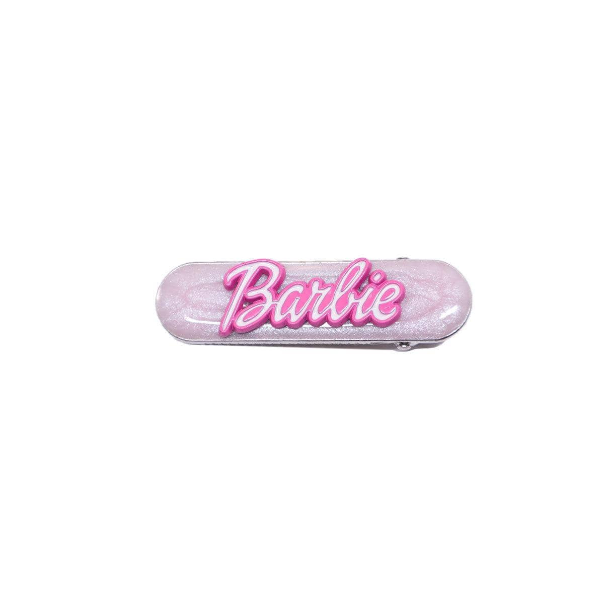 Pink Metal Hair Clip with Pink and White Script Lettering - Slim Bar Design