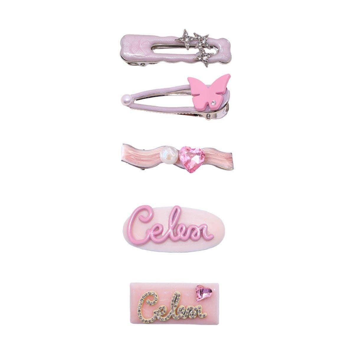 Pink Metal Hair Clip with Raised Script Lettering - Oval Design - view 3