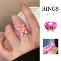 Pink Monster Eye Open Ring with Yellow Eye and Rabbit Ears