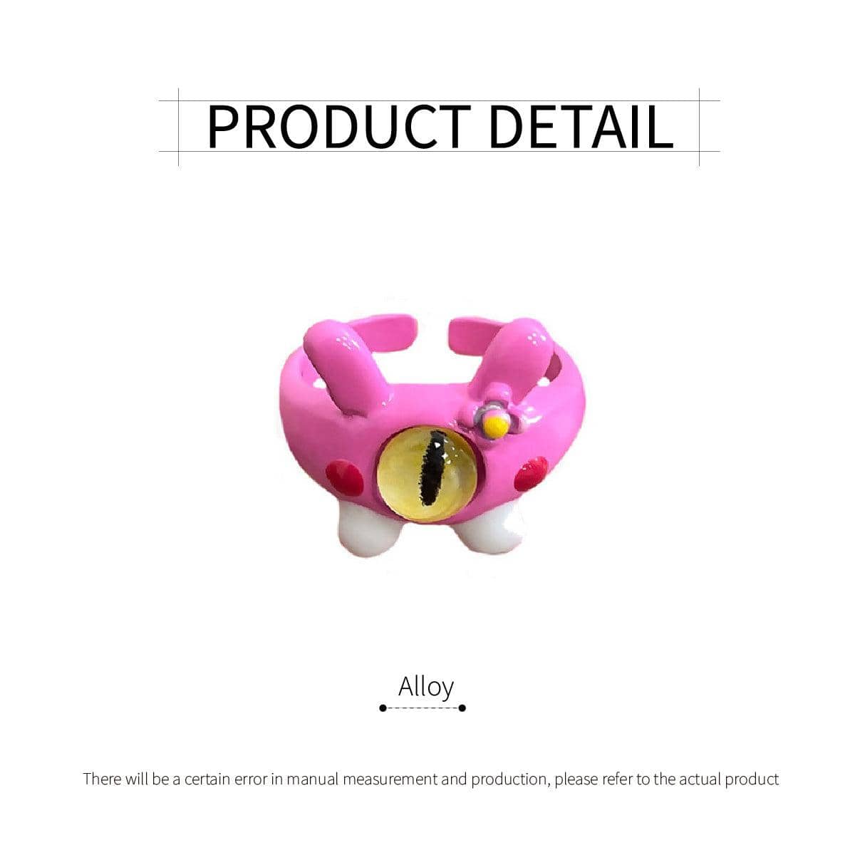 Pink Monster Eye Open Ring with Yellow Eye and Rabbit Ears - view 3