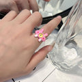 Pink Monster Eye Open Ring with Yellow Eye and Rabbit Ears - view 4