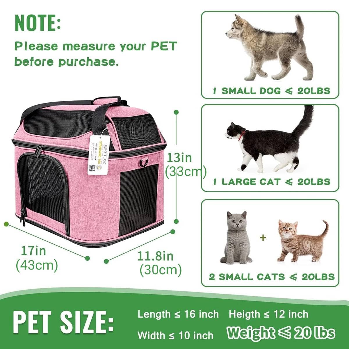 Pink Soft Pet Travel Carrier Bag with Mesh and Shoulder Strap - view 3