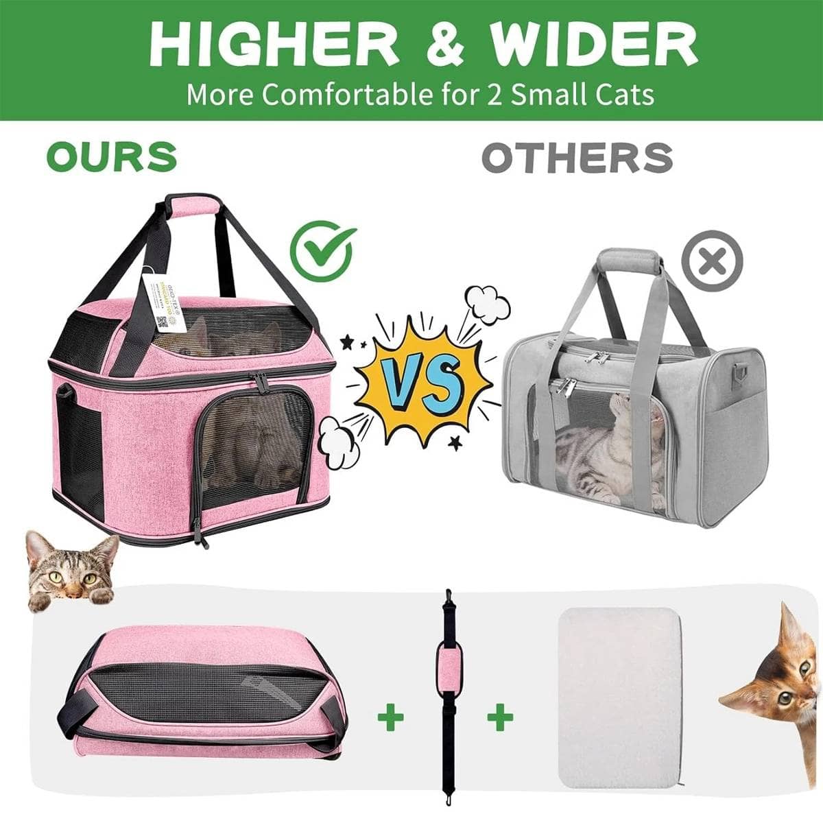 Pink Soft Pet Travel Carrier Bag with Mesh and Shoulder Strap - view 4