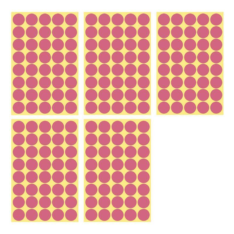 Pink Sticker Dots Adhesive Round Labels - 25mm, 40 Dots per Sheet, 5 Sheets