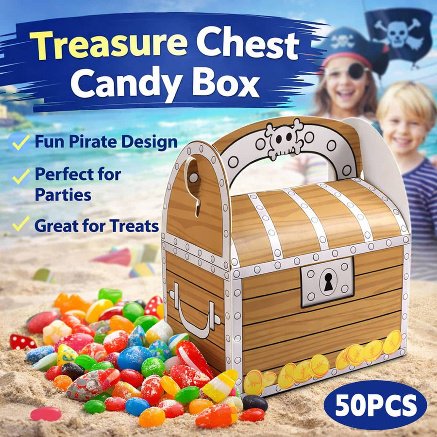 Pirate Treasure Chest Party Favour Boxes with Handle, 50 Pack