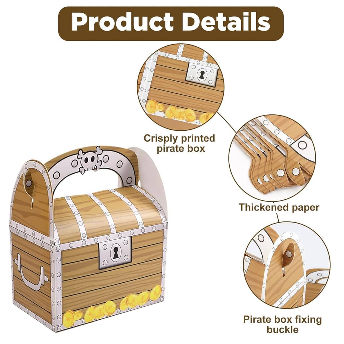Pirate Treasure Chest Party Favour Boxes with Handle, 50 Pack - view 4