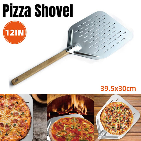 Pizza Peel Shovel 12 Inch (30 cm) with Oak Wood Handle - Non-Stick Aluminium
