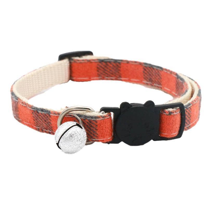 Plaid Cat Collar with Breakaway Buckle and Bell - Orange
