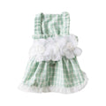 Plaid Pet Dress with Flower Detail and Leash Ring - Green, Medium (Chest 40 cm)