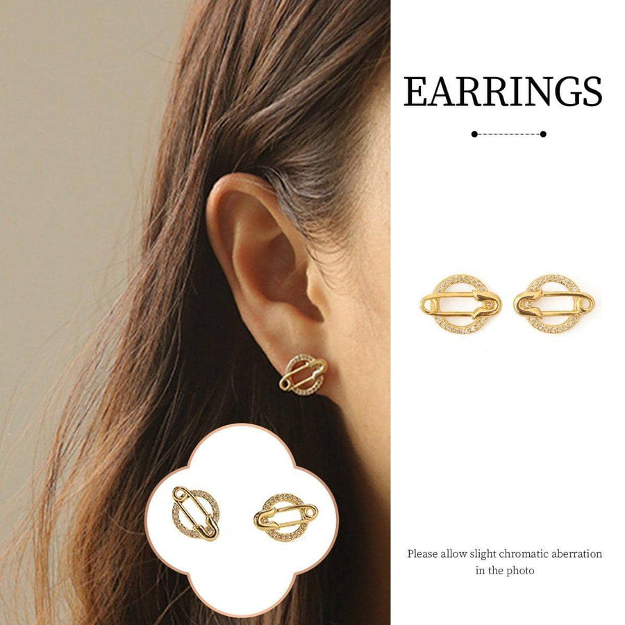Planet Round Stud Earrings for Women, Copper with Rhinestones