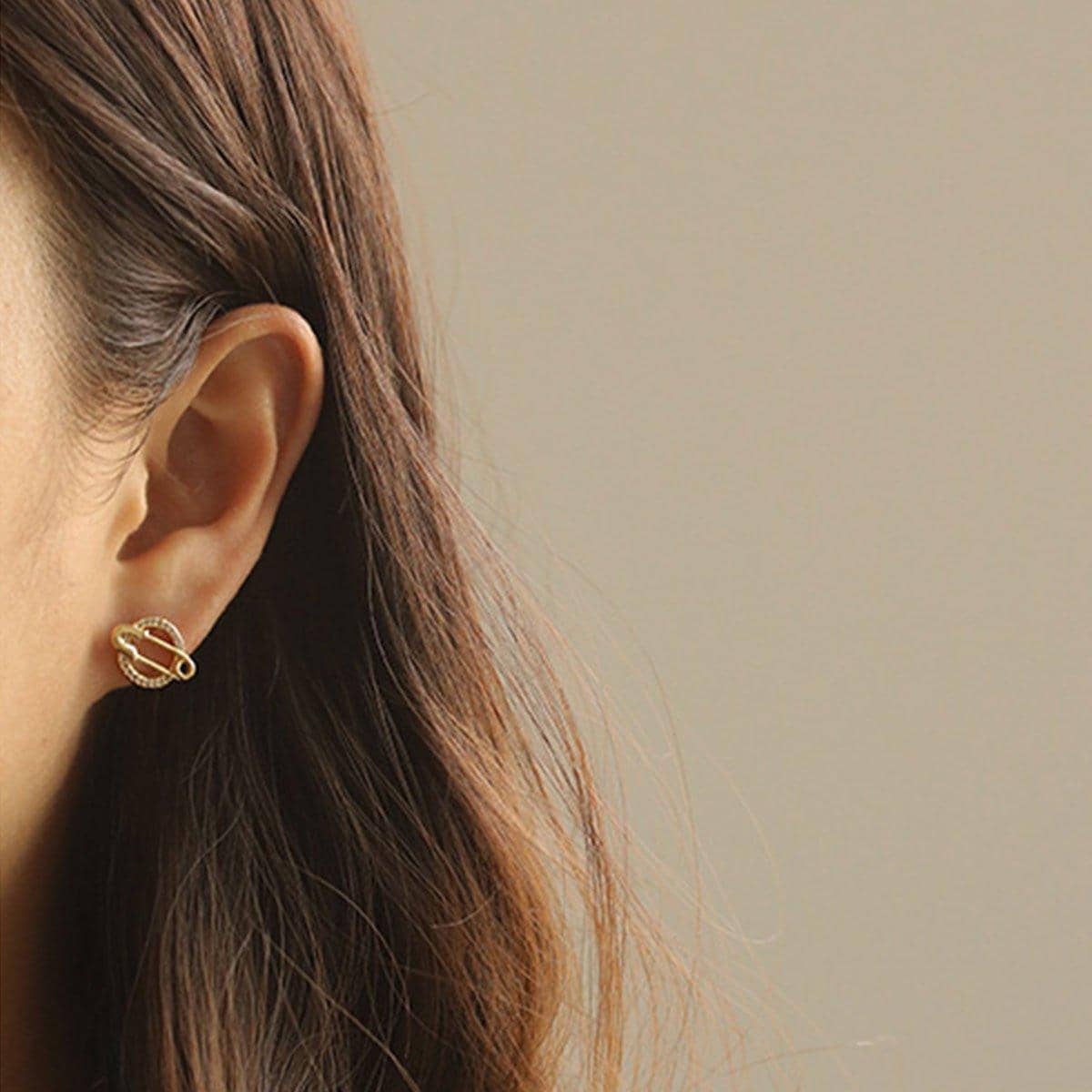 Planet Round Stud Earrings for Women, Copper with Rhinestones - view 4