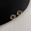 Planet Round Stud Earrings for Women, Copper with Rhinestones - view 5