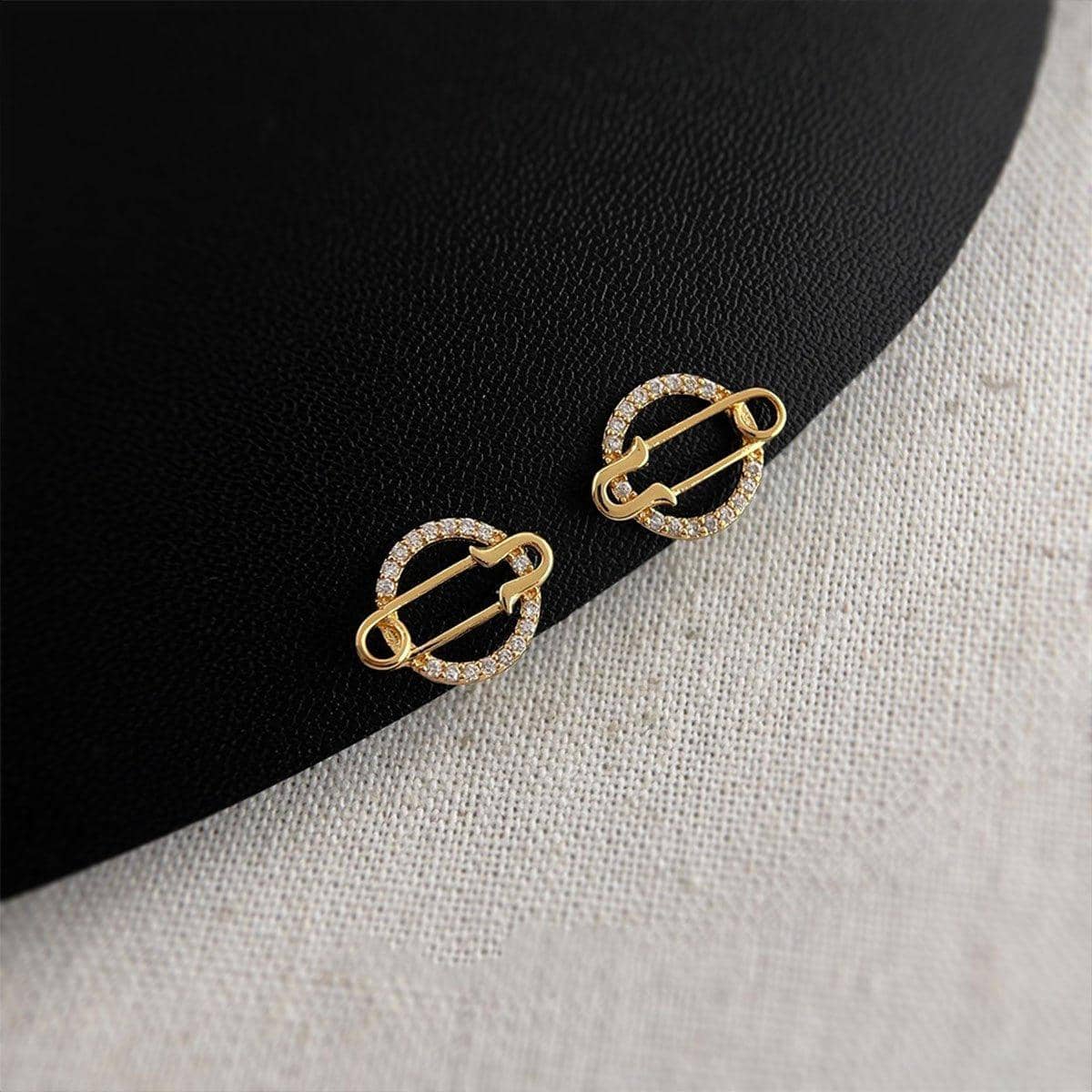 Planet Round Stud Earrings for Women, Copper with Rhinestones - view 5