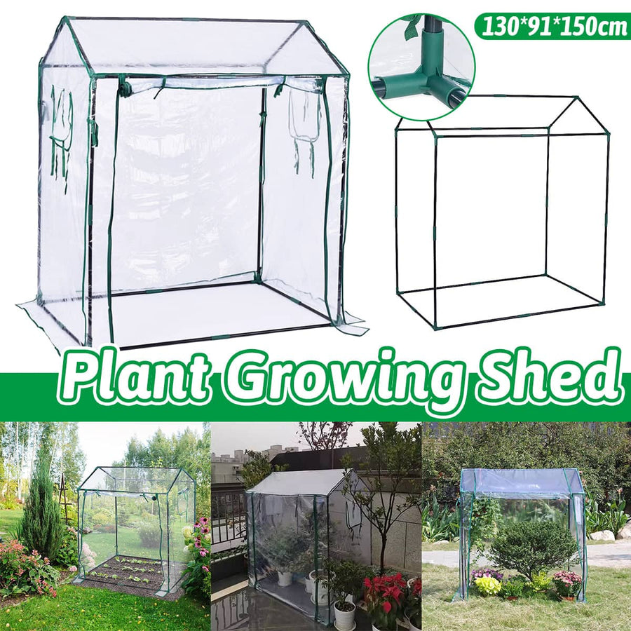 Plant Growing Shed Greenhouse Cover 130 x 91 x 150 cm, Clear Cover with Steel Frame and Roll up Door