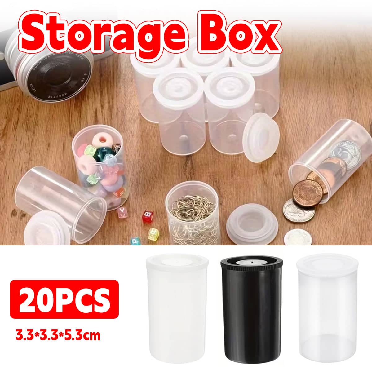 Plastic 35mm Film Canister Storage Tubes 33 x 53 mm, Pack of 20 - Black - view 2