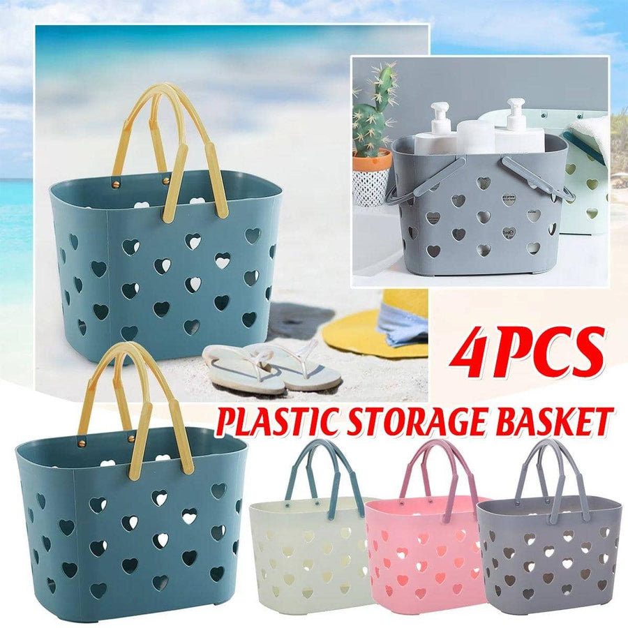 Plastic Bathroom Storage Basket Set with Heart Cutouts, Pack of 4