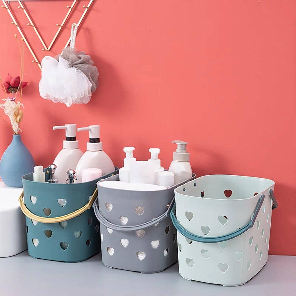 Plastic Bathroom Storage Basket Set with Heart Cutouts, Pack of 4 - view 4