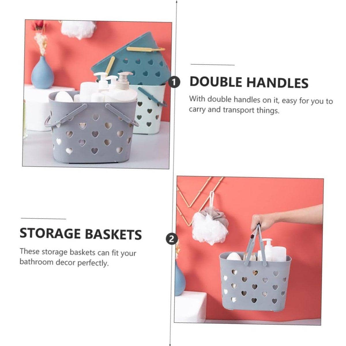 Plastic Bathroom Storage Basket Set with Heart Cutouts, Pack of 4 - view 5