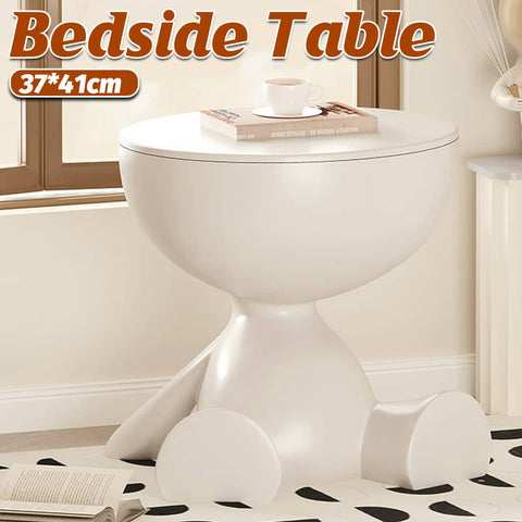 Plastic Bear-Shaped Mini Side Table with Flip-Top Storage in Cream White