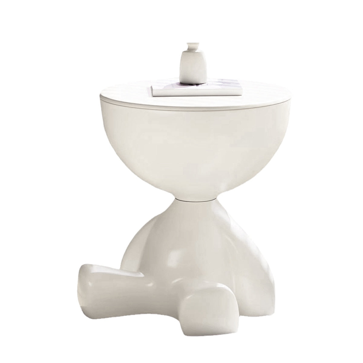 Plastic Bear-Shaped Mini Side Table with Flip-Top Storage in Cream White - view 2
