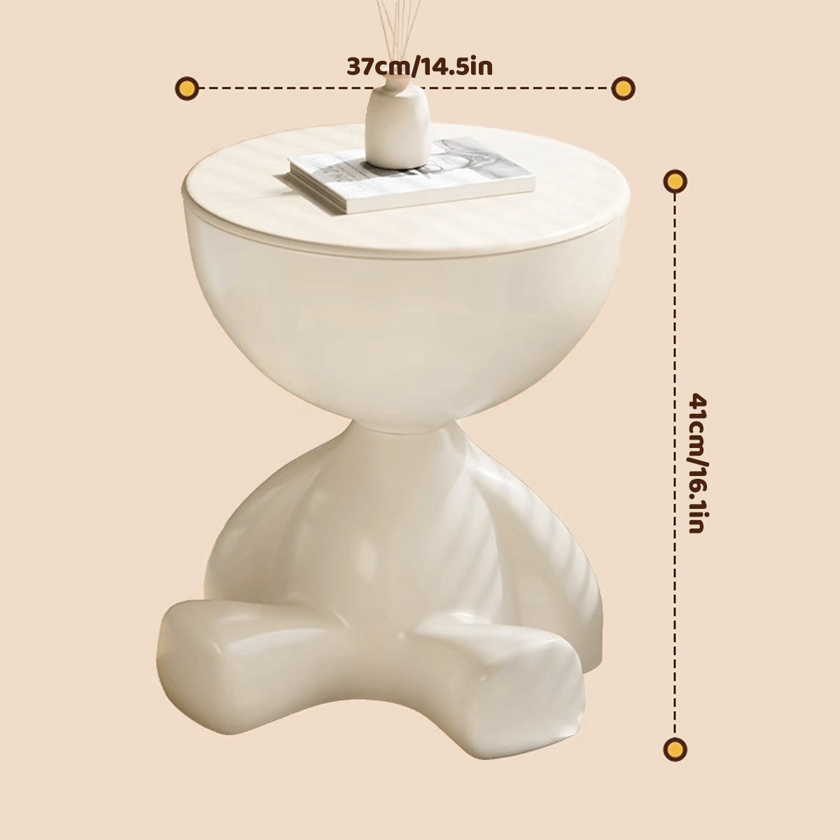 Plastic Bear-Shaped Mini Side Table with Flip-Top Storage in Cream White - view 3