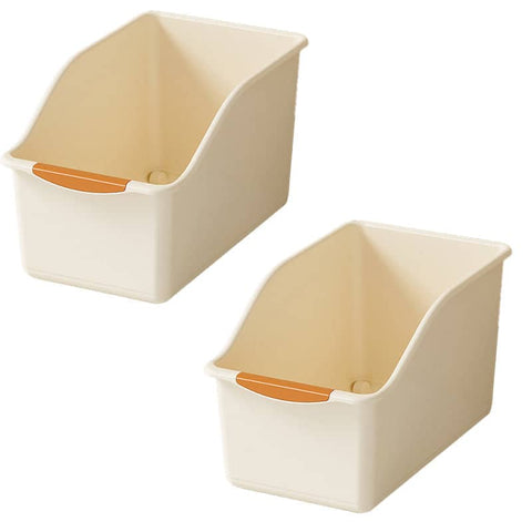 Plastic Cabinet Storage Boxes, Set of 2 - Large, Beige (31.5 x 17.5 x 20 cm)