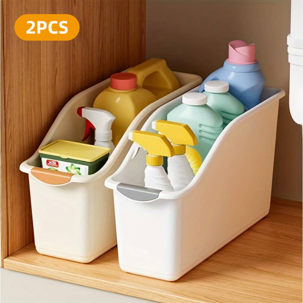 Plastic Cabinet Storage Boxes, Set of 2 - Large, White (31.5 x 17.5 x 20 cm) - view 5