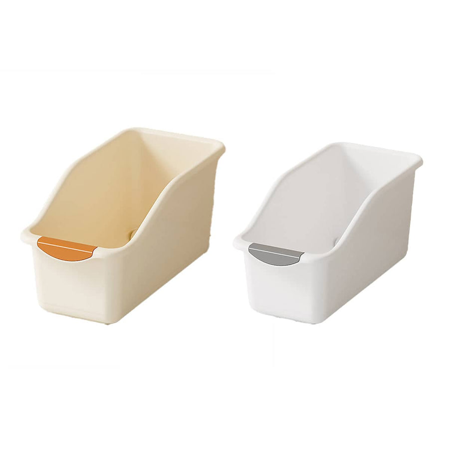 Plastic Cabinet Storage Boxes, Set of 2 - Small, White and Beige (24 x 9.7 x 12.6 cm)