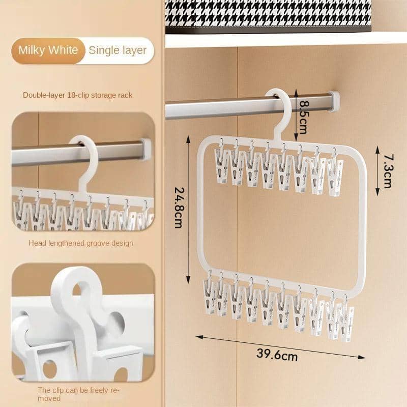 Plastic Clothes Drying Rack Hanger with 18 Removable Clips - White - view 4