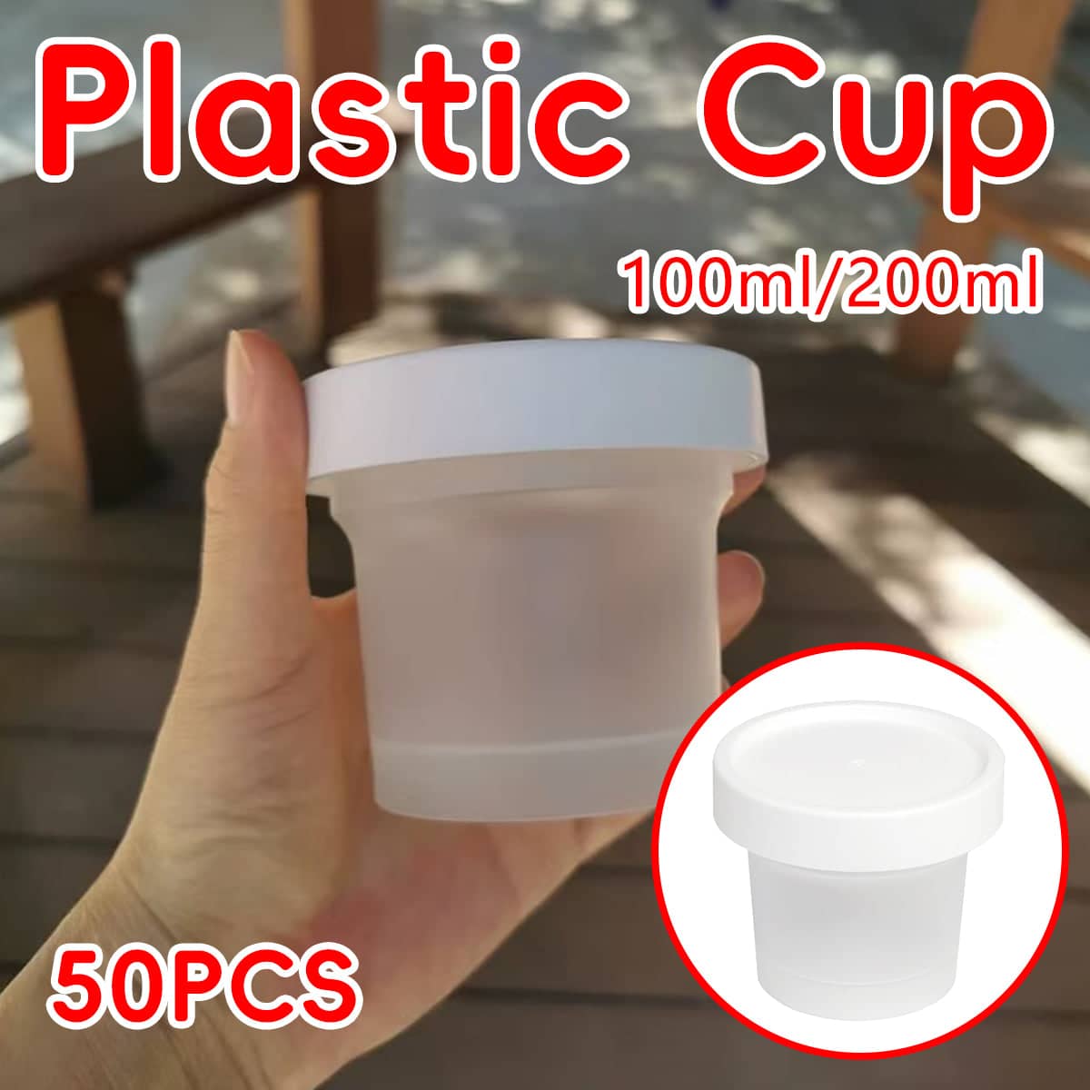 Plastic Cups with Fitted Lids, Pack of 50 - 200ml - view 2