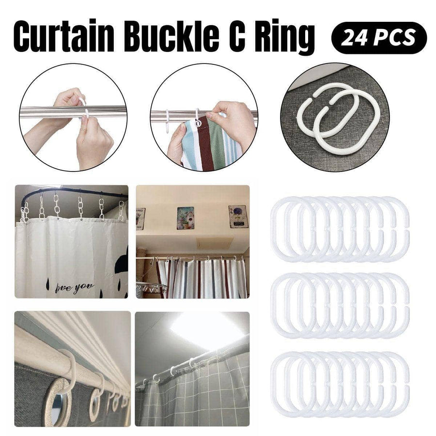 Plastic Curtain C Rings for Shower and Bed Curtains, Pack of 24