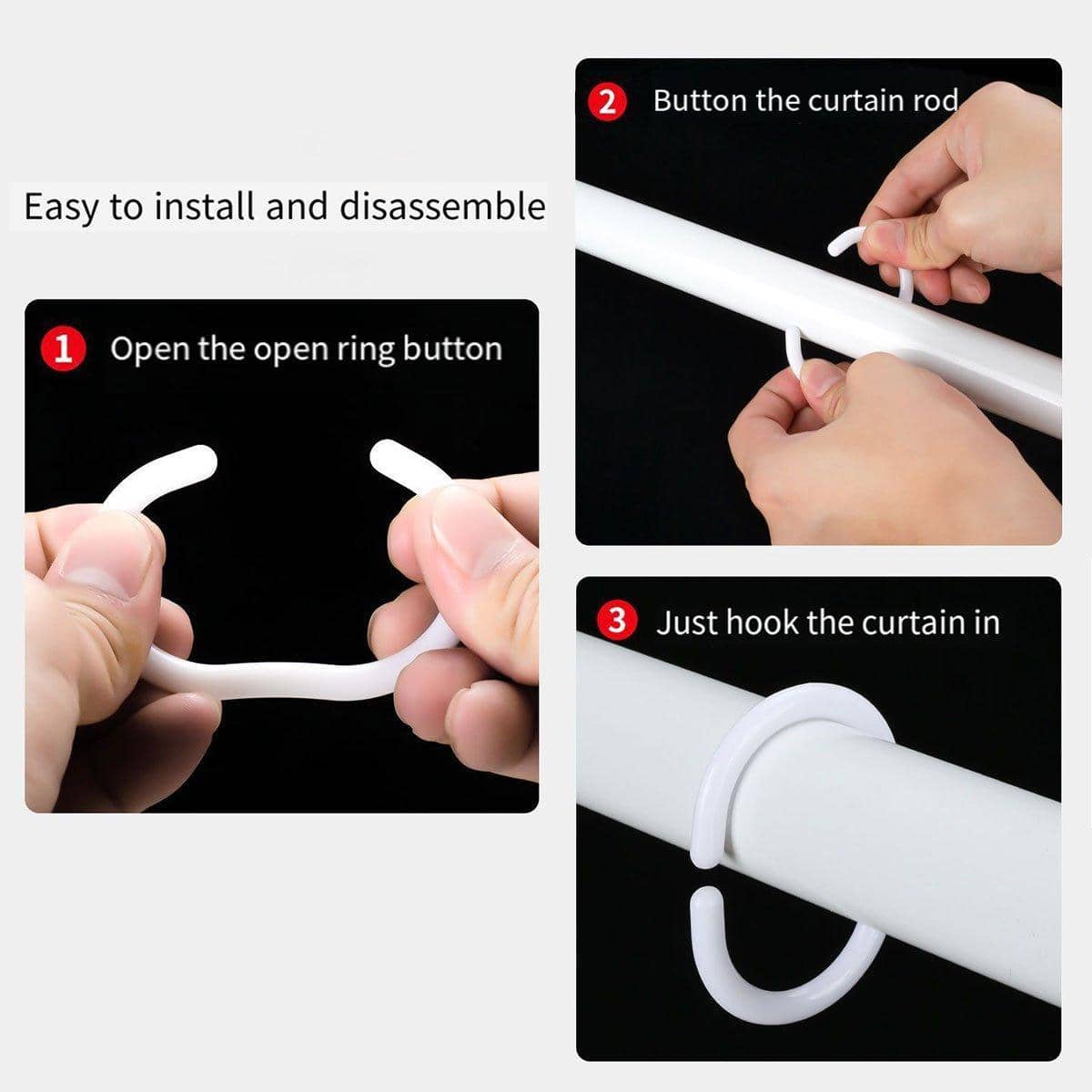 Plastic Curtain C Rings for Shower and Bed Curtains, Pack of 24 - view 5