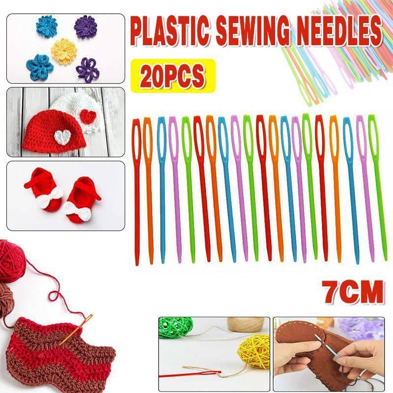 Plastic Darning and Sewing Needles, 7 cm - Pack of 20, Mixed Colours