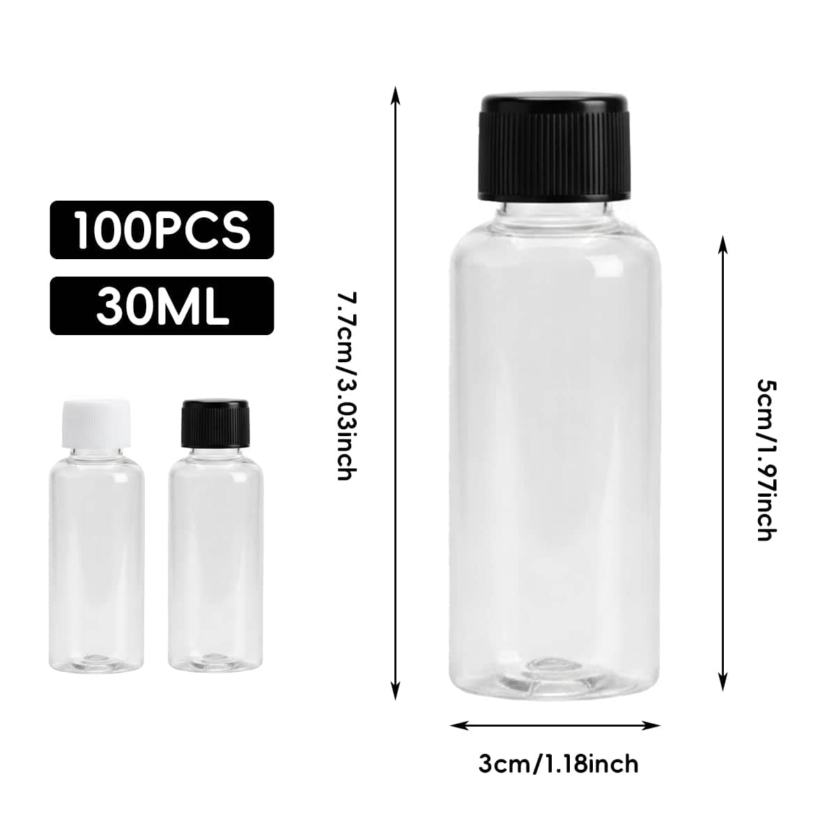Plastic Dispenser Bottle 30 ml Transparent Small Mouth Leakproof, Pack of 100 with White Cap - view 4