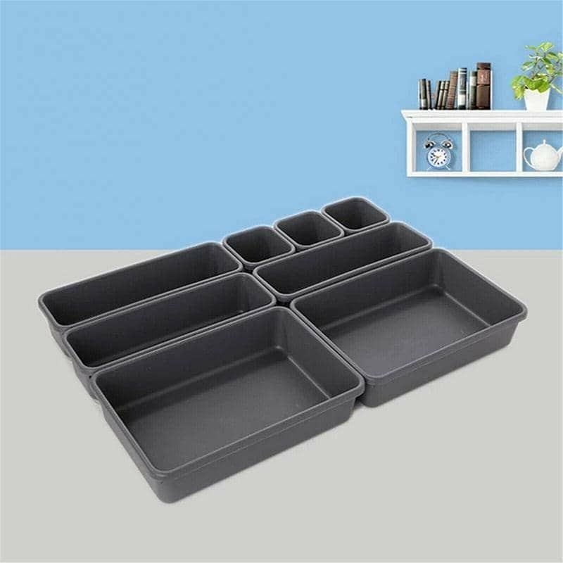 Plastic Drawer Organiser Tray Set of 8 for Kitchen, Office and Bathroom - Light Grey - view 5