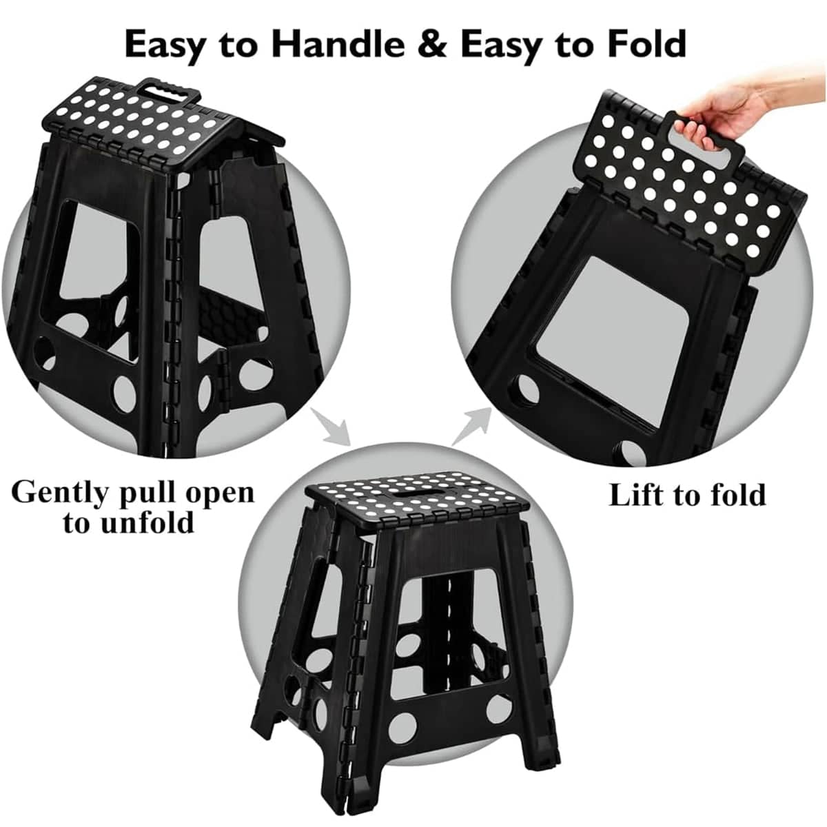 Plastic Folding Step Stool - Black, 22 cm High, Pack of 2 - view 5