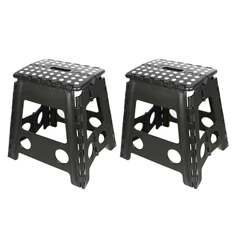 Plastic Folding Step Stool - Black, 39 cm High, Pack of 2