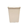 Plastic Laundry Basket Thickened Breathable Home Clothes Storage with Lid - Beige