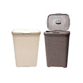 Plastic Laundry Basket Thickened Breathable Home Clothes Storage with Lid - Beige - view 3