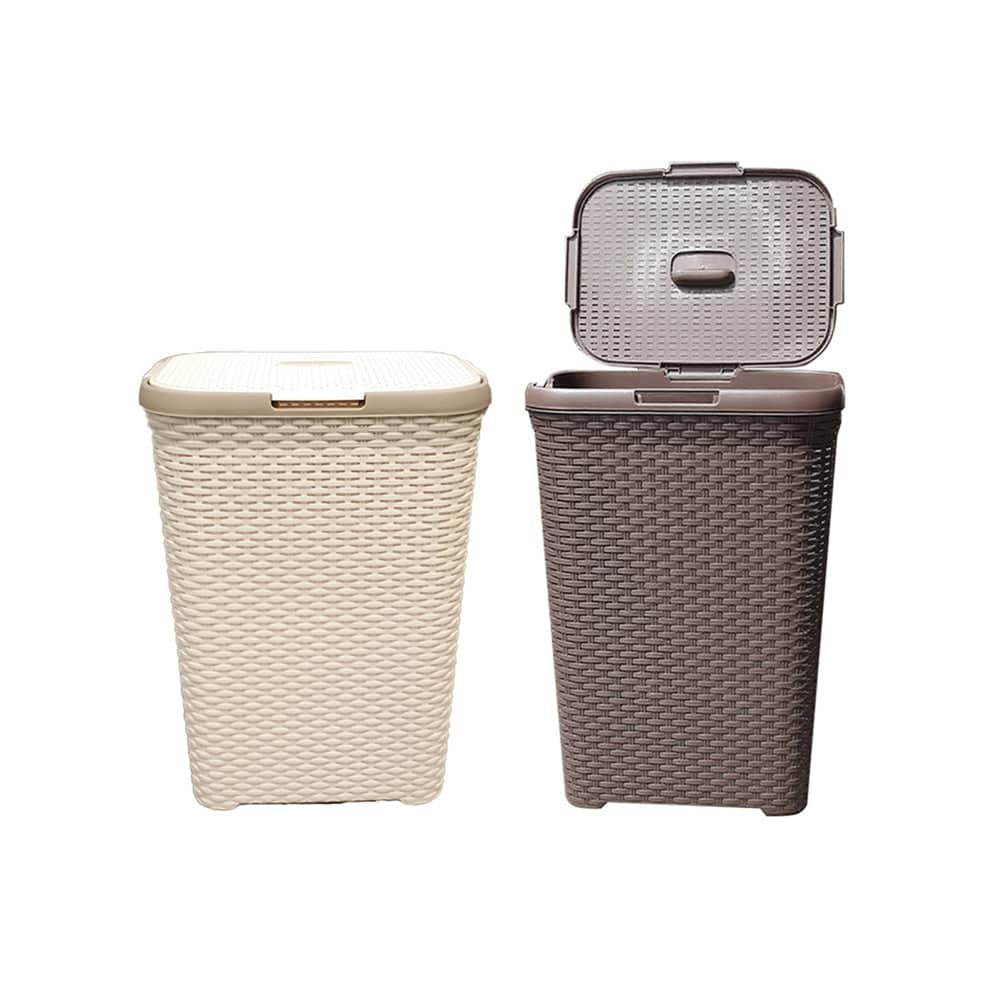Plastic Laundry Basket Thickened Breathable Home Clothes Storage with Lid - Beige - view 3