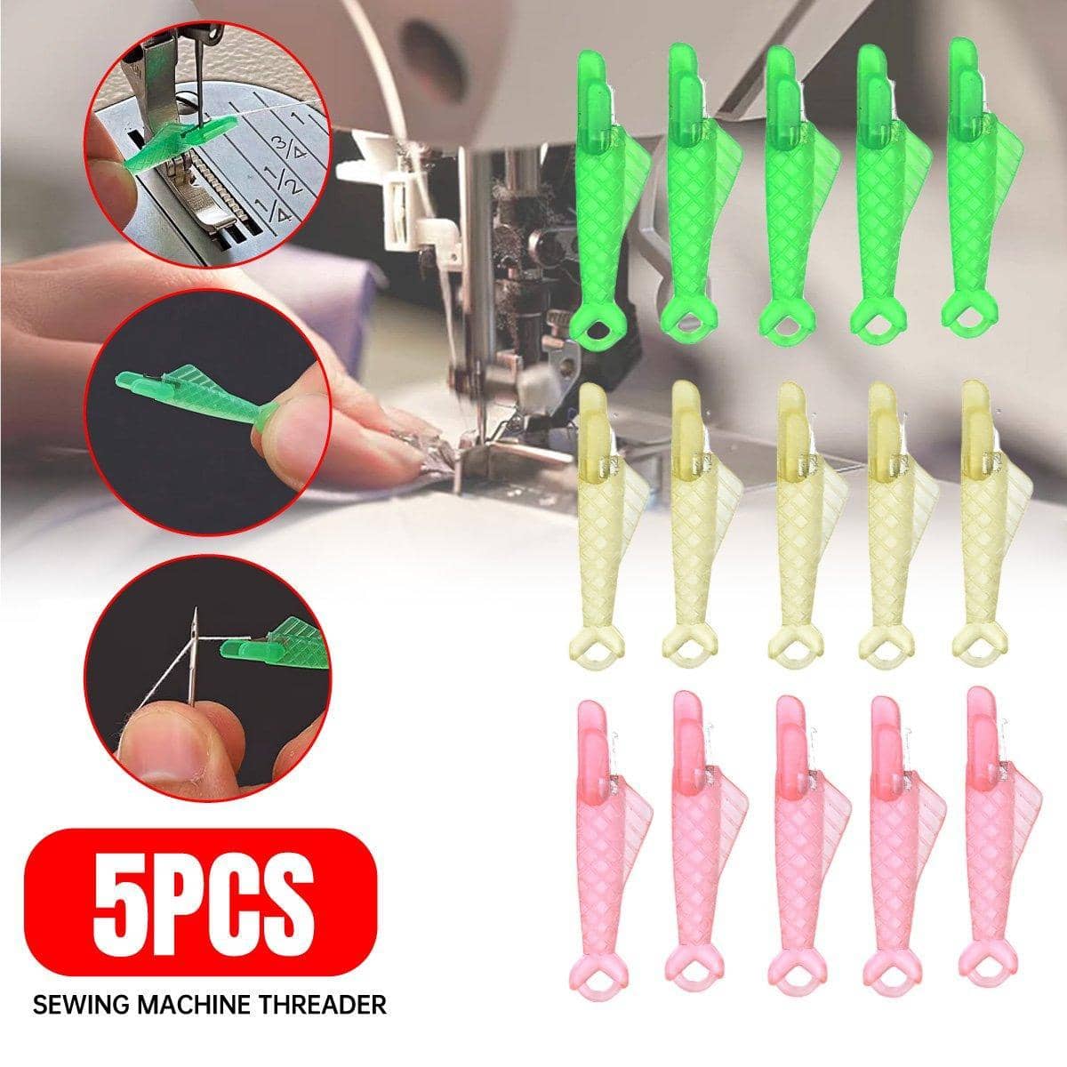 Plastic Needle Threader Tools for Sewing, Pack of 5 - Yellow - view 2