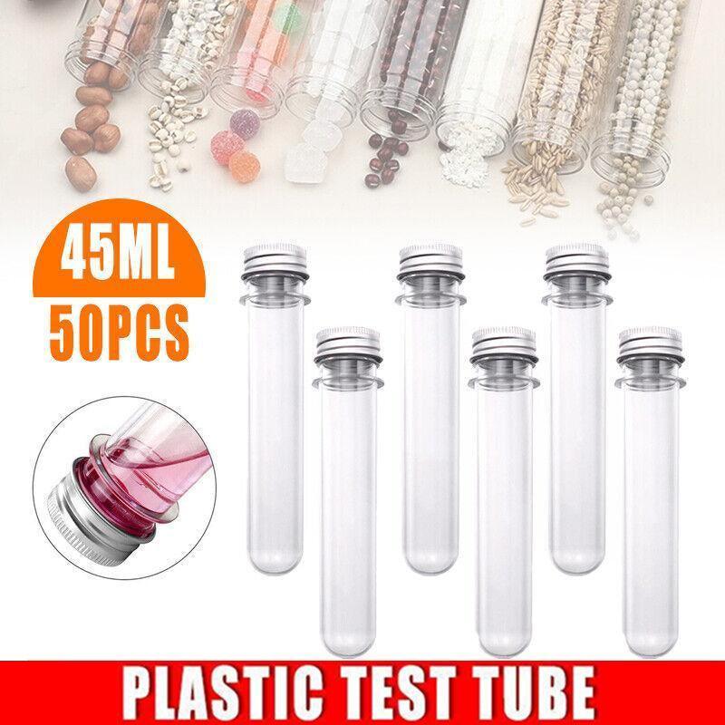 Plastic Test Tubes with Metal Screw Caps, 45 ml, Pack of 50