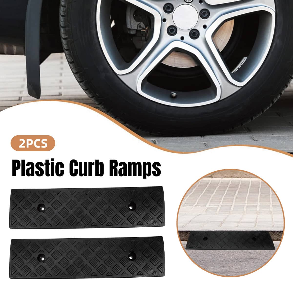 Plastic Uphill Step Ramp Pads Pack of 2 for Driveway Thresholds and Kerbs