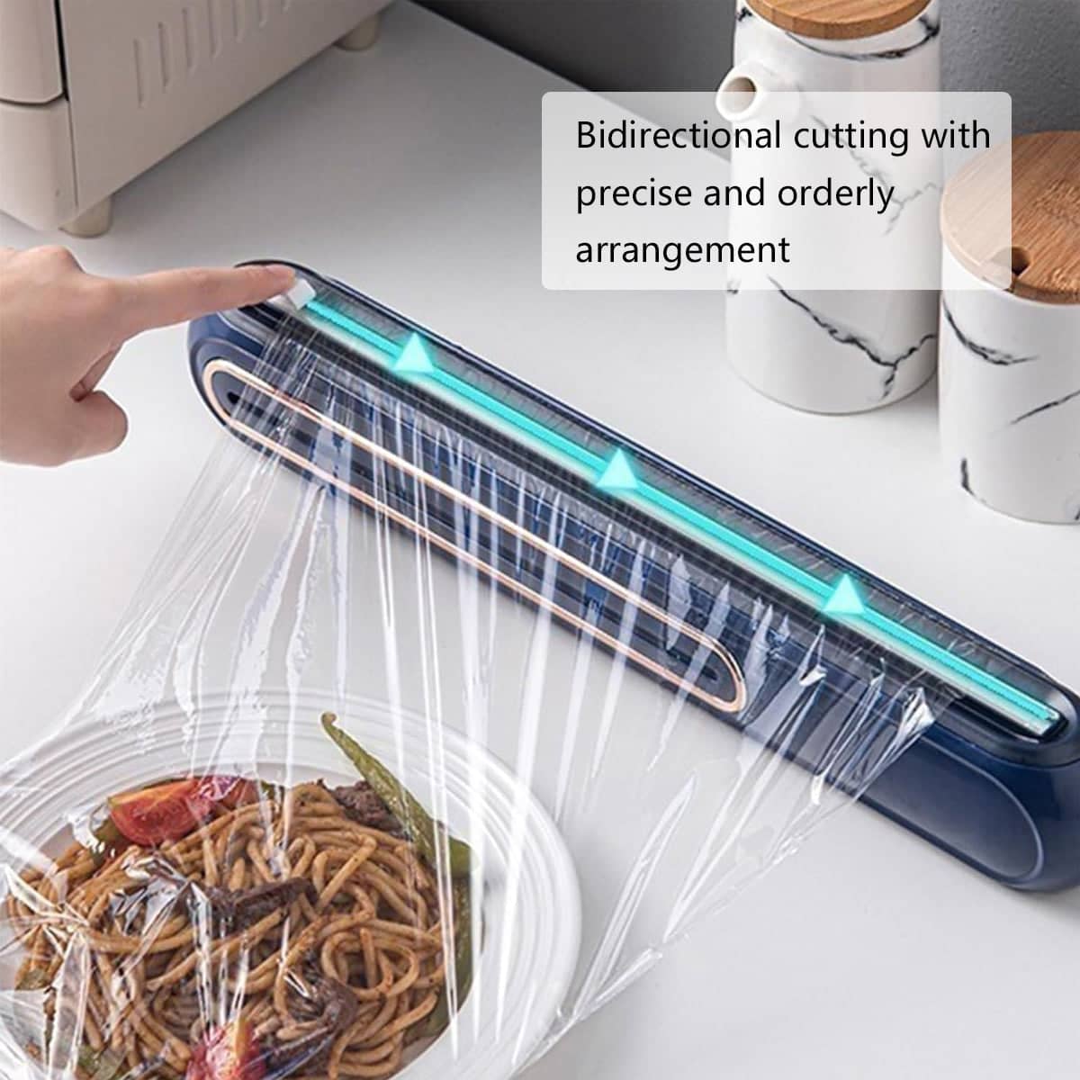 Plastic Wrap Cutter with Double Sided Sliding Blades and Wall Suction Mount, Blue - view 5