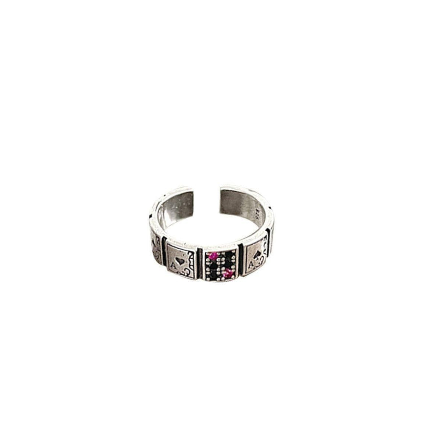 Playing Card Open Ring - Card Faces with Pink Stones