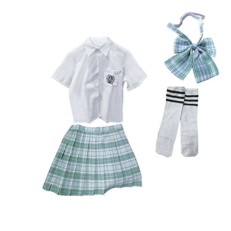 Pleated School Skirt, High Waist Mint Green Plaid - Size S (Skirt Length 43 cm)