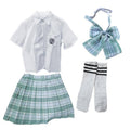Pleated School Skirt, High Waist Mint Green Plaid - Size S (Skirt Length 43 cm) - view 3